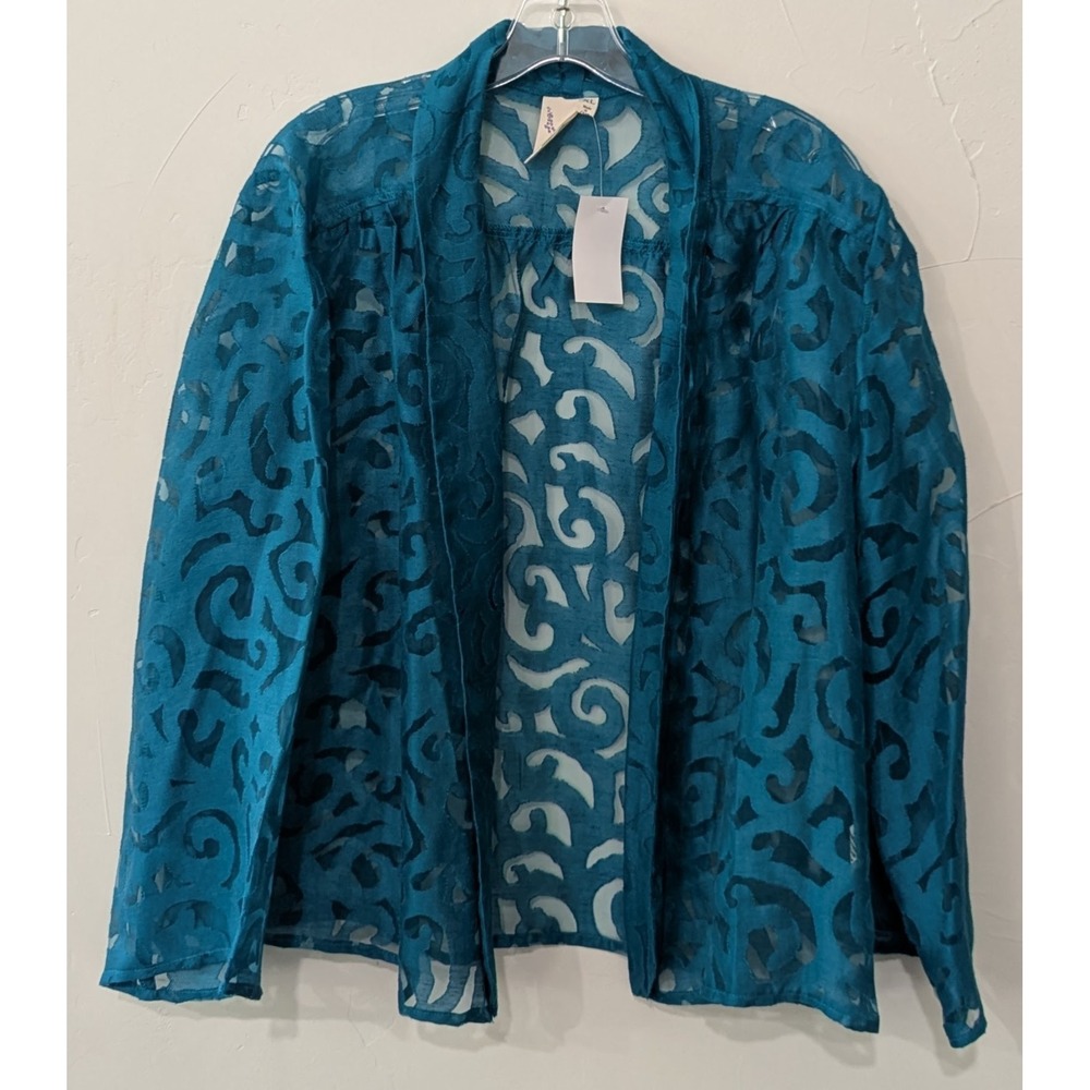 Lavender & Honey Women's Burnout Design Blouse XL Turquoise Long Sleeve‎ NWT